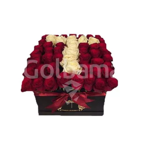 باکس گل رز دو رنگ حرف T