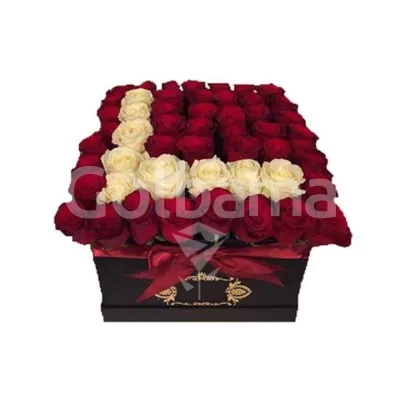 باکس گل رز دو رنگ حرف L