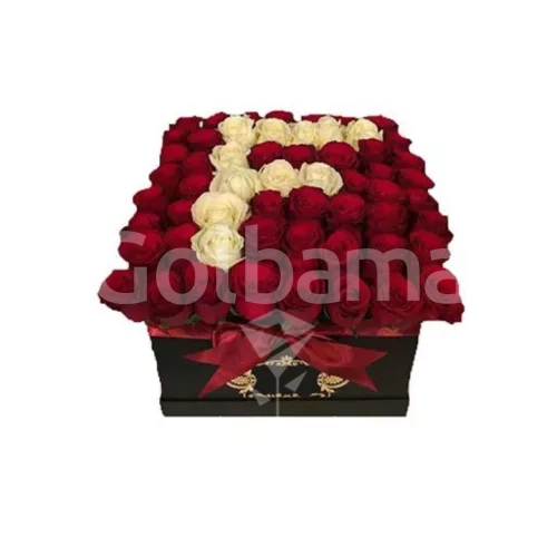 باکس گل رز دو رنگ حرف f