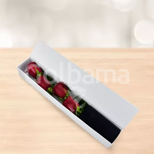 باکس گل رز قرمز 4 شاخه