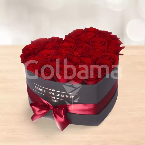 باکس گل رز قرمز طرح قلب