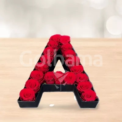 باکس گل رز قرمز حرف A