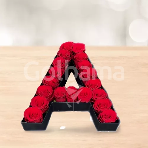 باکس گل رز قرمز حرف A