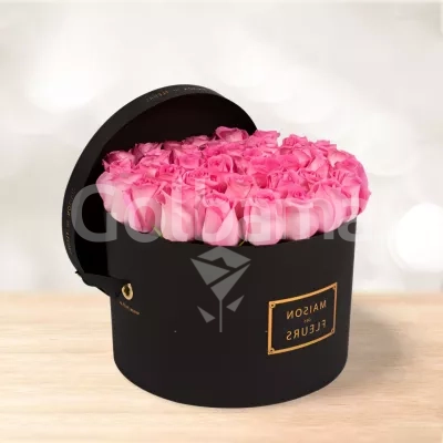 باکس گل رز هلندی صورتی استوانه‌ای