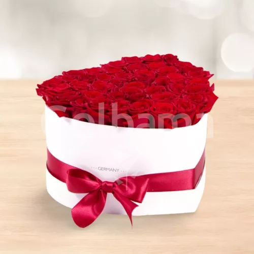 باکس گل رز هلندی قرمز طرح قلب