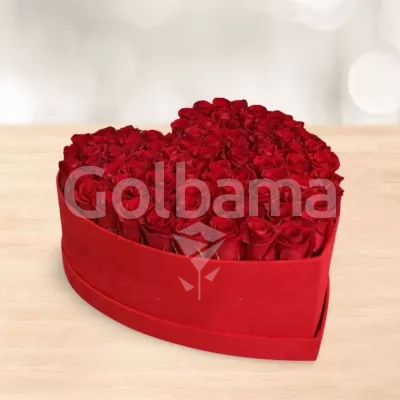 باکس گل رز هلندی قرمز طرح قلب بزرگ