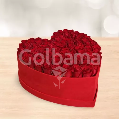 باکس گل رز هلندی قرمز طرح قلب بزرگ
