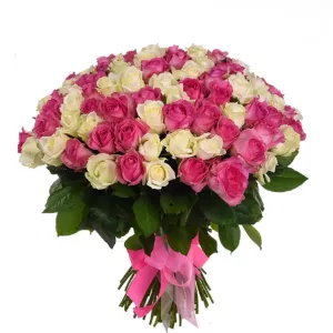 دسته گل 140 شاخه ای رز سفید صورنی