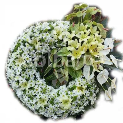 تاج گل تسلیت حقه ای آنتوریوم لیلیوم و داوودی