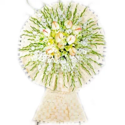 تاج گل تسلیت یک طبقه گلایل آنتوریوم و لیلیوم