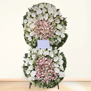 تاج گل تسلیت دو طبقه آنتوریوم اورینتال و آلسترومریا