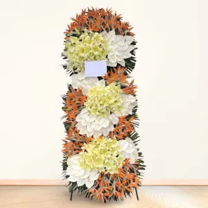 تاج گل تسلیت سه طبقه استرلیتزیا اورینتال و آنتوریوم