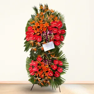 تاج گل تبریک دو طبقه آنتریوم استرلیتزیا و لیلیوم