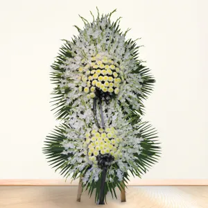 تاج گل تسلیت دو طبقه گلایل و داوودی