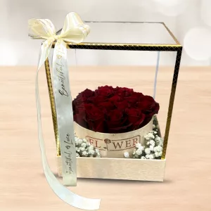 باکس مکعب شیشه ای رز قرمز