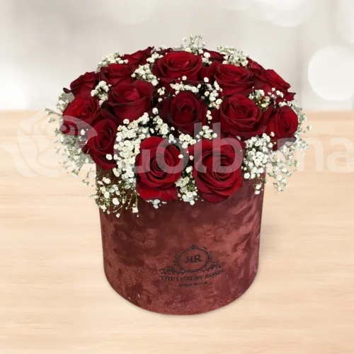 باکس گل استوانه ای متوسط رز قرمز عروس هلندی