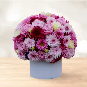 باکس گل داوودی رز سفید صورتی