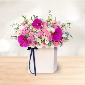 باکس گل رز ارکیده میخک صورتی بنفش