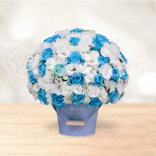 باکس گل رز لیسین توس آبی سفید