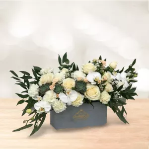 باکس گل مستطیلی متوسط رز ارکیده سفید نباتی