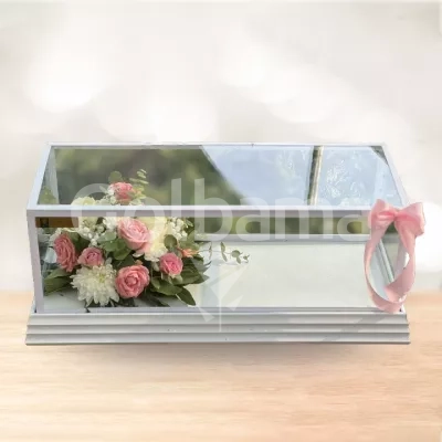 باکس گل هدیه شیشه ای رز صورتی