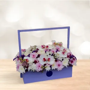 باکس گل چوبی ارکیده داوودی سفید