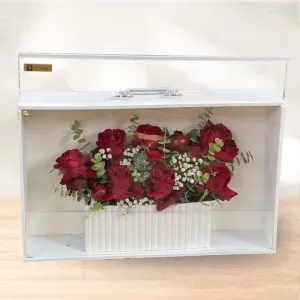 باکس گل چوبی طرح کیف رز قرمز