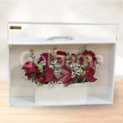 باکس گل چوبی طرح کیف رز قرمز