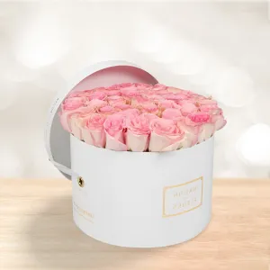 باکس گل رز سفید استوانه ای