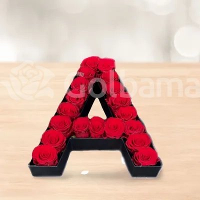 باکس گل رز قرمز حرف A