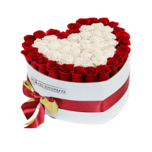 باکس گل رز هلندی سفید قرمز طرح قلب