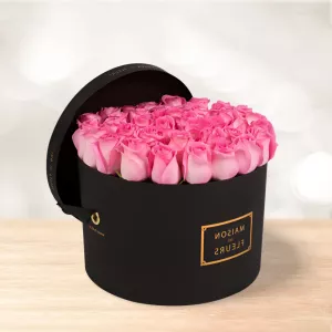 باکس گل رز هلندی صورتی استوانه‌ای