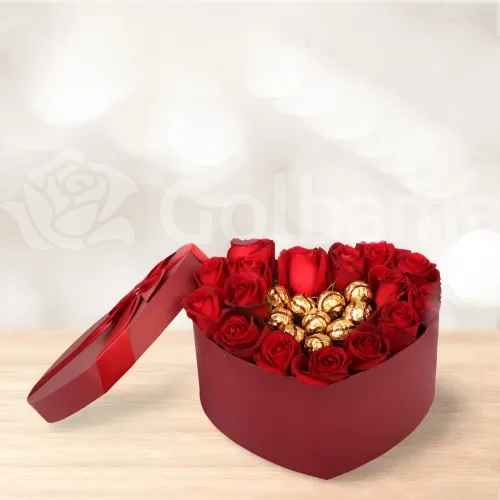باکس گل قلبی شکل قرمز