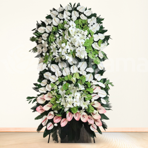 تاج گل تسلیت دو طبقه ارکیده آنتریوم سفید سبز