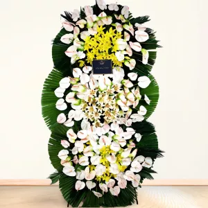 تاج گل تسلیت سه طبقه اورینتال آنتوریوم و لیلیوم