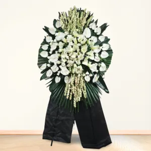 تاج گل تسلیت یک طبقه مریم آنتریوم سفید