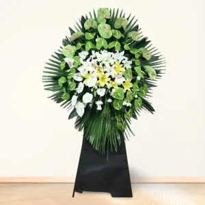 تاج گل تسلیت یک طبقه پایه فلزی آنتوریوم لیلیوم