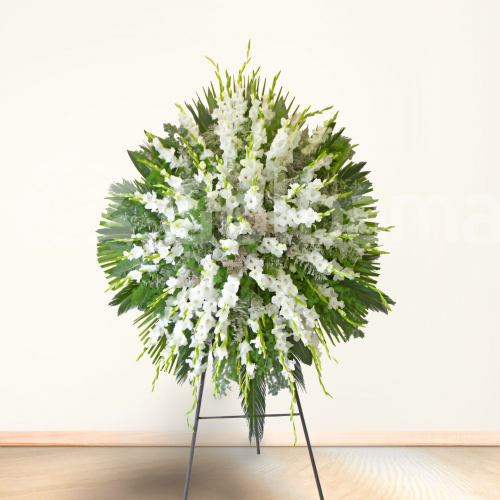 تاج گل یک طبقه فلزی گلایل سفید