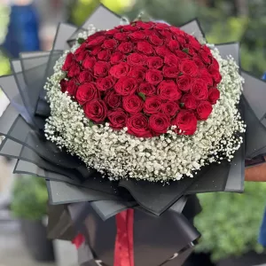 دسته گل بزرگ کاغذ مشکی رز عروس