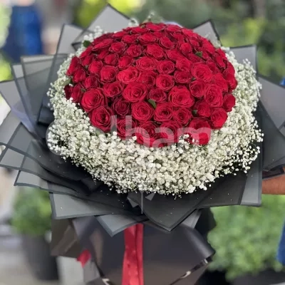 دسته گل بزرگ کاغذ مشکی رز عروس