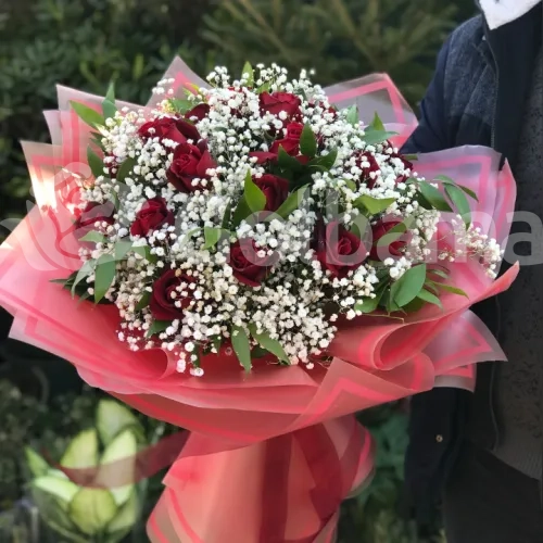 دسته گل رز قرمز عروس ۲۰ تایی