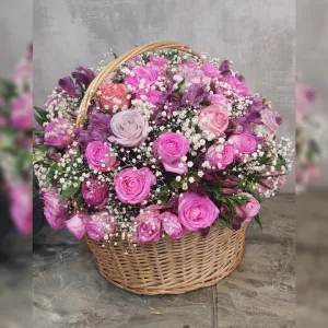 سبد گل رز صورتی عروس